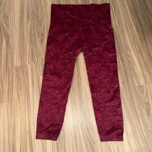 SPANX Rose Print Seamless High Waist Leggings Burgundy Size 3X 3TG‎